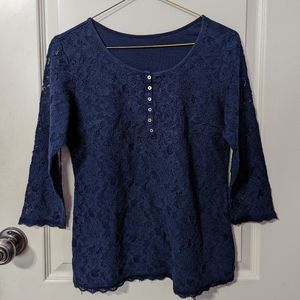 Navy Blue Lace Patterned Top
